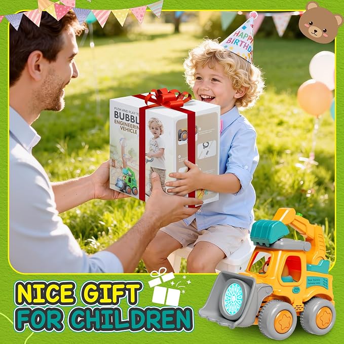 Bubble Machine for Toddlers 3-6: Construction Truck Bubble Lawn Mover, 2-in-1 Handheld Push Automatic Bubble Blower with Led Lights USB Rechargeable, Bubbles Toy for Kids Boy Girl 3-6 Year Old