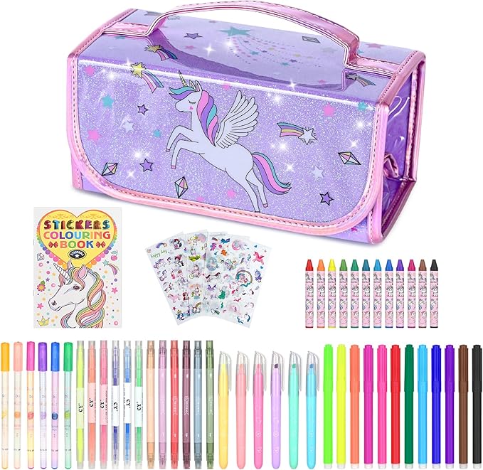 nasominako Washable Scented Markers Set for Kids - Unicorn Coloring Art Supplies Set for Kids Ages 4-8 Birthday Gifts for 4-8 Year Old girls Unicorn Pencil Case 54 PCS