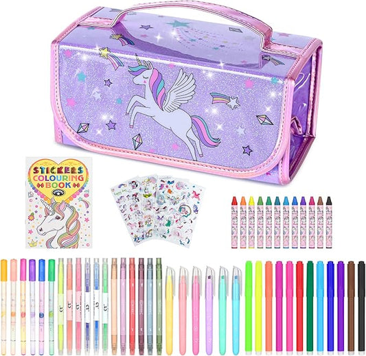 nasominako Washable Scented Markers Set for Kids - Unicorn Coloring Art Supplies Set for Kids Ages 4-8 Birthday Gifts for 4-8 Year Old girls Unicorn Pencil Case 54 PCS