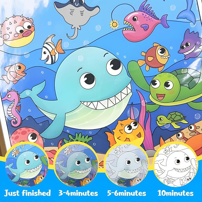 Double-Sided Magical Water Coloring Book for Kids, Reusable Quiet Water Reveal Activity Book with Water Pen, Creative DIY Water Drawing Painting Sticker Busy Books for 3 +Year Old Boys Girls Toddlers