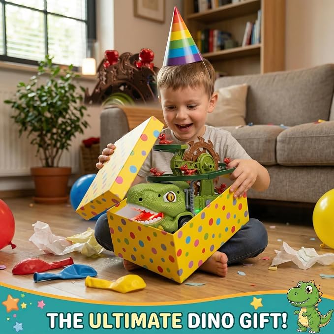 Dinosaur Truck Toy For Kids Ages 3 4 5 6 7 8, 3-in-1 Dinosaur Truck, 3 Sliding Little Dinos On Tracks , & Glow in Dark Mode. Includes Obstacle Detection For Continuous Play And Endless Adventure.