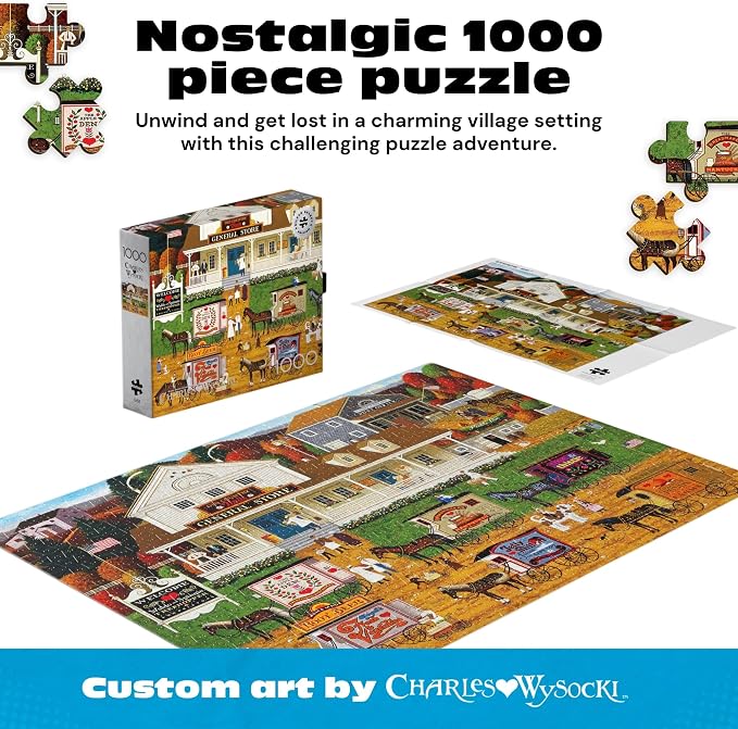 Buffalo Games Charles Wysocki Storin Up 1000 Piece Jigsaw Puzzle - Silver Select, 26.75 x 19.75 in, with Poster - 1000 Piece Puzzle for Adults - Americana Village Scene - Foil Accent Box