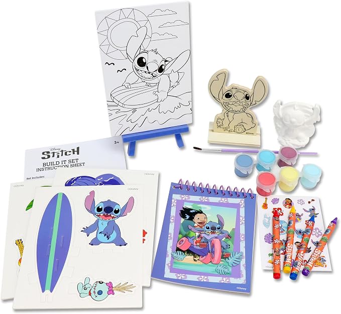 Disney Stitch 5 in 1 Creativity Tub, 50-Piece Paint and Color Preschool Arts and Crafts Activity Set