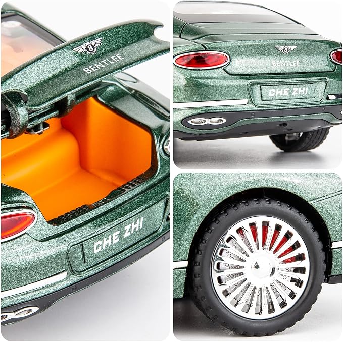 WAKAKAC Toy Car Compatible for 1/24 Bentley Continental GT Model Car Alloy Diecast Collectible Pull Back Car Toy Door Can Be Opened for Boys Girls Gift(Green)