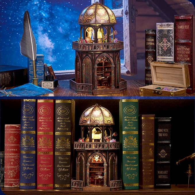 DIY Miniature House Kit,Steampunk Observatory for Adults to Build, Birthday/Christmas Day Gift for Family and Friends, 3D Wooden Dollhouse with LED Lights,Observatory