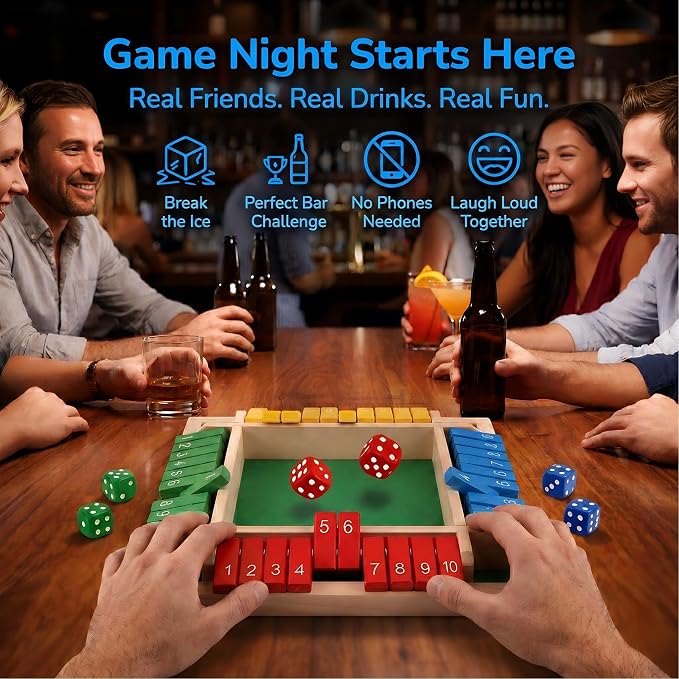 Shut The Box Game, Wooden Number Flip Board Dice Tabletop Toys for 2-4 Player, Math Educational Learning Tools for Kids and Adults, Classic Pub Family Game Night Party Activity, Camping