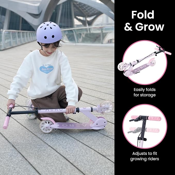 Aero Scooter for Kids 5-8 | Dynamic Lights, Hand Brake & Shock Absorption | Boys Girls 2 Wheels Kick Scooter | Foldable & Height Adjustable