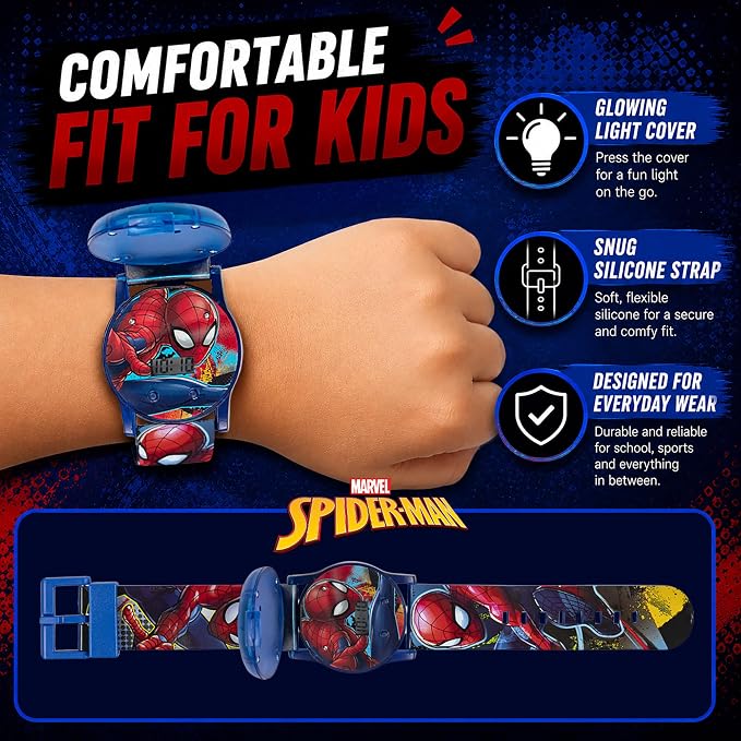 Marvel Spider-Man Kids Watches – Digital Display, Interactive Features, Adjustable Strap, Vibrant Spider-Man Graphics, Durable for Active Kids