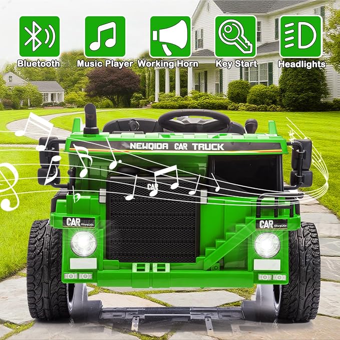 NEWQIDA 24V Ride on Dump Truck, Kids Electric Car with Remote Control, Ride on Construction Vehicles w/Electric Dump Bed, Shovel, 2x75W Powerful Motors, Up to 4.4Mph, EVA Tires, Soft Start, Green