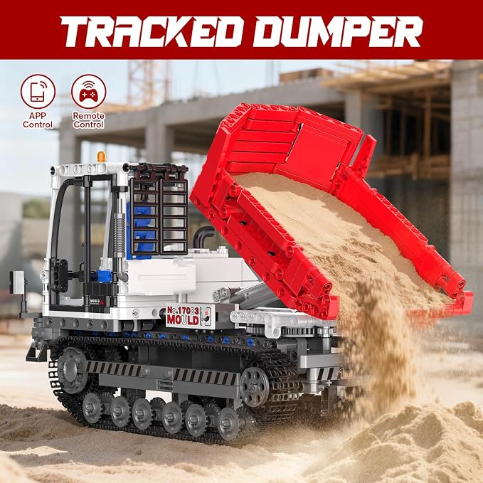 Mould King Technik Crawler Dump Truck Building Sets, 17083 APP Programmable Construction Large Vehicle Model Set, Track-Type Dump Truck Building Set for Adult(1105 Pcs)