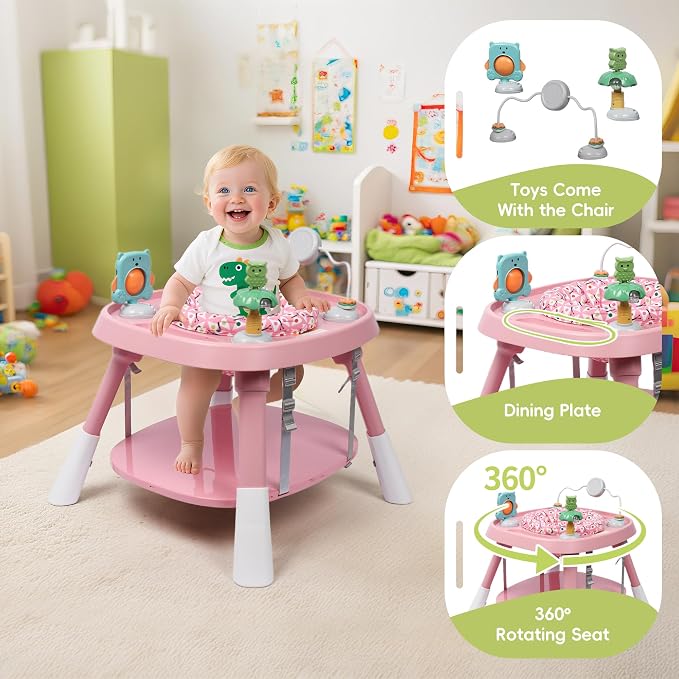 15 in 1 Convertiable High Chair for Babies and Toddlers, 2 in 1 Highchair & Activity Center w/Toys, Booster Seat, Toddler Chair w/5-Point Harness & Removable Tray & 2-Layer Cusion (Pink)