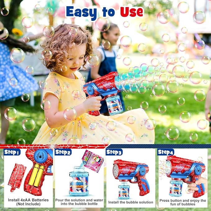 Bubble Gun Machine Toys for Kids: 2 Pack Bubble Blower with 2 Bottles Refill Solution - Bubble Blaster for 3 4 5 6 7 8 Year Old Boy Girl Kids, Summer Outdoor Toy for Easter Birthday Wedding Party Gift