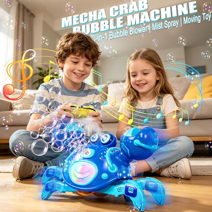 Gretex Crab Bubble Machine for Kids 3-6 Year Old: Remote Control Bubble Machine With Mist Spray Led Lights Music, AutoWalking Bubble Toy, Bubble Maker for Toddler Boys Girls Indoor Outdoor Party, Blue