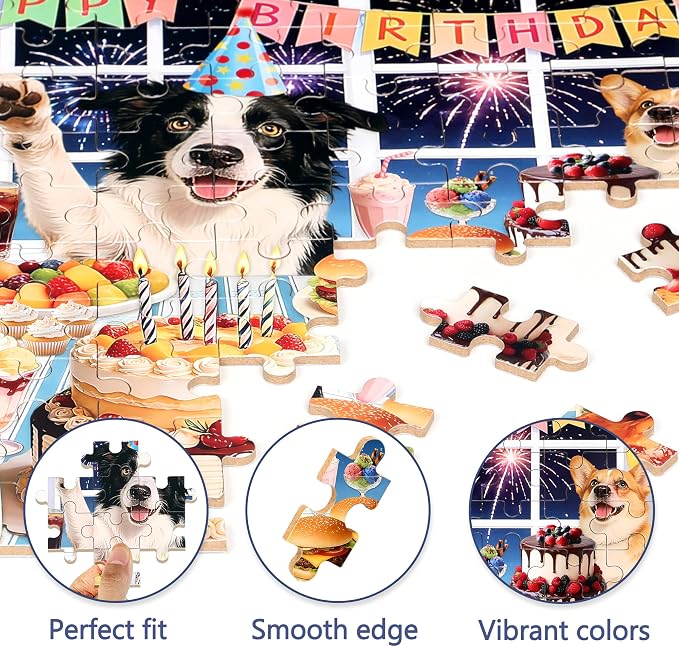 MZZOTOY Dog Birthday Party Puzzle for Kids Ages 4-8, 100 Pieces Jigsaw Puzzles for Kids Ages 3-5， Learning Educational Puzzles Toys Great Gift for Boys Girls in a Metal Box