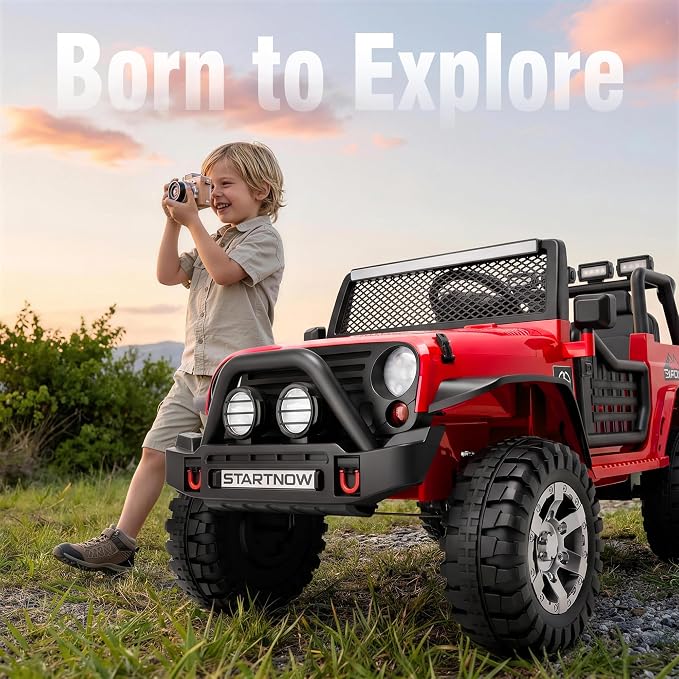 24V 4WD Ride on Truck Car w/800W Motors, Gift Flower, Remote Control, 2 Seater, 3 Speeds, Pop Music, Power 4 Wheels, 24 Volt Ride on Toy Cars for Big Kids Boys Girls, Red