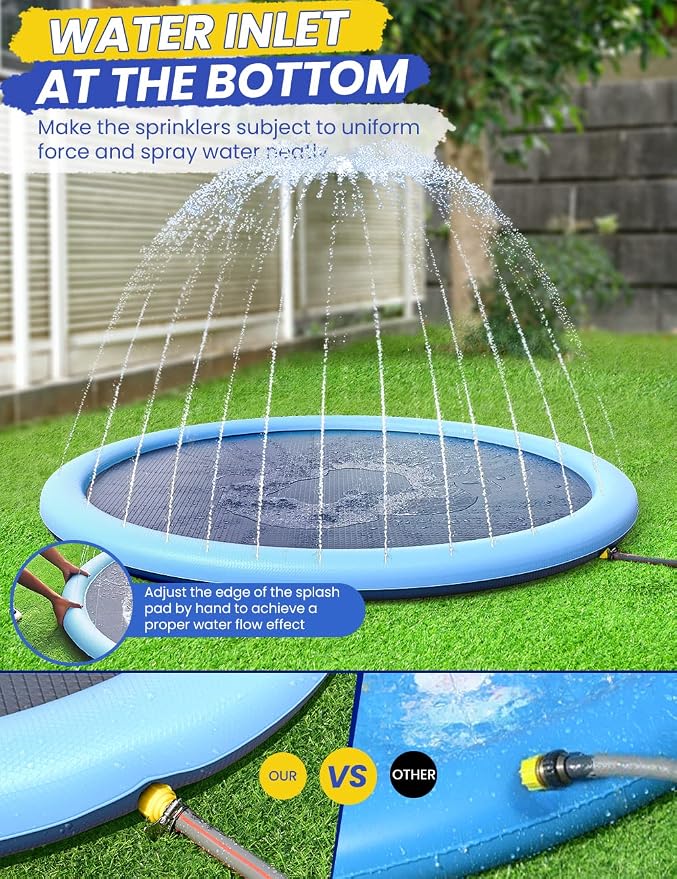 PETOCAT Splash Pad Non-Slip Dogs Cool Sprinkler Pool Extra Large Splash Pads for Kids Dog Baby Wading Pool Summer Outdoor Play Water Fun Toy Gift Easy to Use/Clean 107 inch