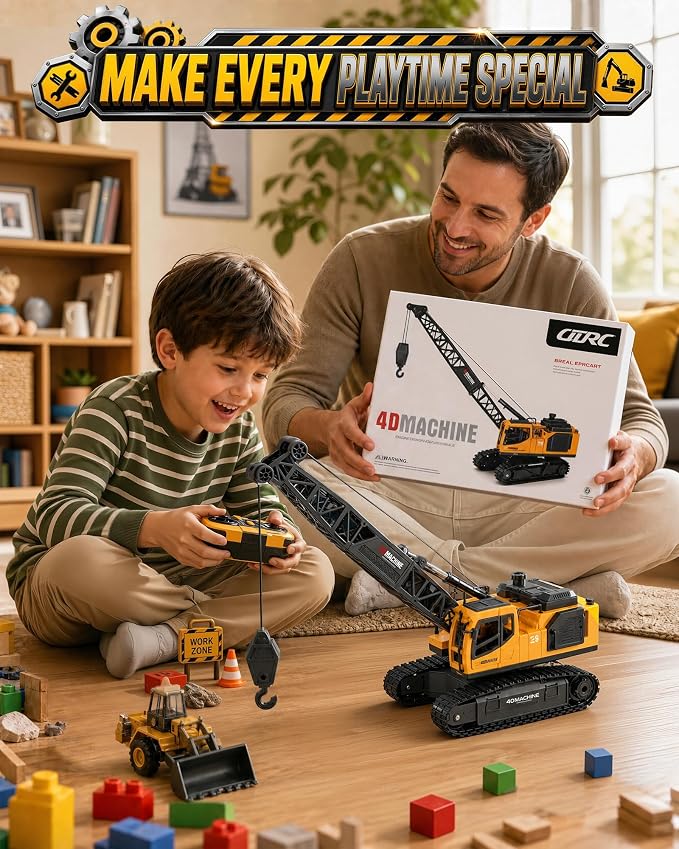 Remote Controlled Tower Crane Toy for Boys, 1:18 12-Channel RC Tower Crane