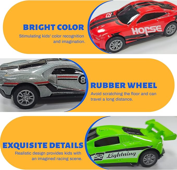 KIDAMI 8 Pack Pull Back Die Cast Metal Toy Cars, 1:64 Scale Sports Race Cars with Detachable Storage Case, Portable Vehicles Carrying Case Set with Handle for Kids Adults Gift
