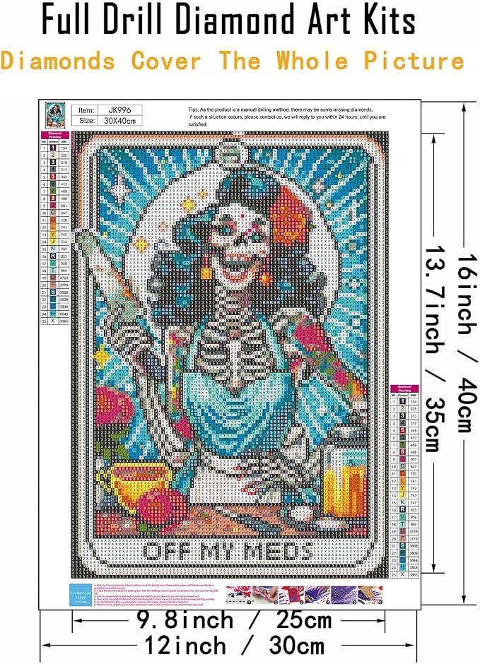 CHWGLFGG 5D Diamond Art Kits for Adults Beginners, Skull Skeleton Chef Diamond Painting Kits, DIY Full Round Drill Paint by Diamonds Dot Gem Art for Adults, Home Wall Decor 12x 16 Inch