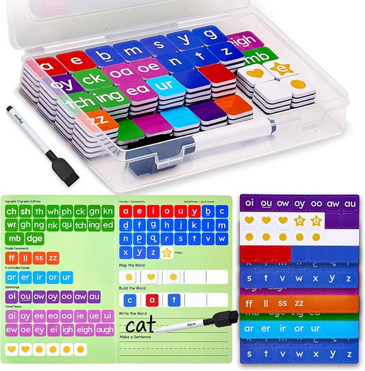 JoyCat 138PCS Magnetic Letter Tiles Set - ABC Letters with Erasable Marker, Word-Building Folder & Storage Case, Phonics & Spelling Learning Game for Kids 3+, Preschool & Pre-K Classroom