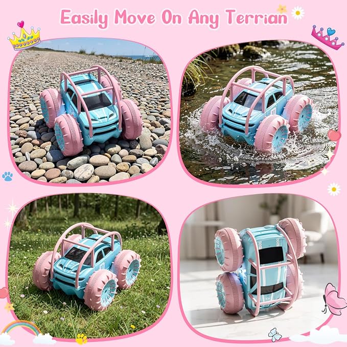 MaxTronic Amphibious Remote Control Car,Rechargeable RC Cars Toy 360° Flips Rotation Stunt Crawler 15KM/H 4WD All Terrain Outdoor Indoor Toy for Kids Boys Girls 3-12