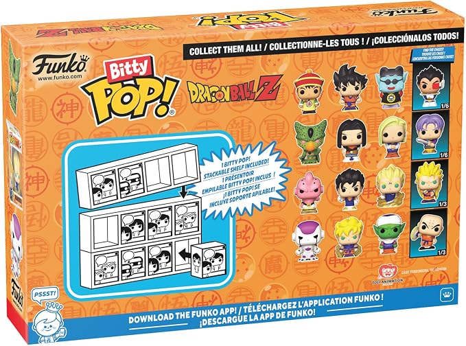 Funko Bitty Pop! 4-Pack: Dragon Ball Z - Frieza, Super Saiyan Goku, Vegeta, and a Mystery Figure - 0.9 Inch (2.2 Cm) - Anime Collectable - Stackable Display Shelf Included - Gift Idea
