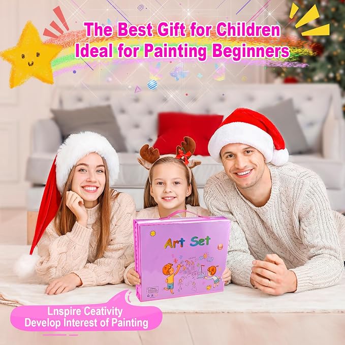Art Supplies, 230 PCS+ Drawing Art Kit, Kids Art Set with Double Sided Trifold Easel, Colored Pencils, Crayons, Oil Pastels, Watercolor Pens, Coloring Book, Gifts for Girls Boys 4-12, Teens, Beginners