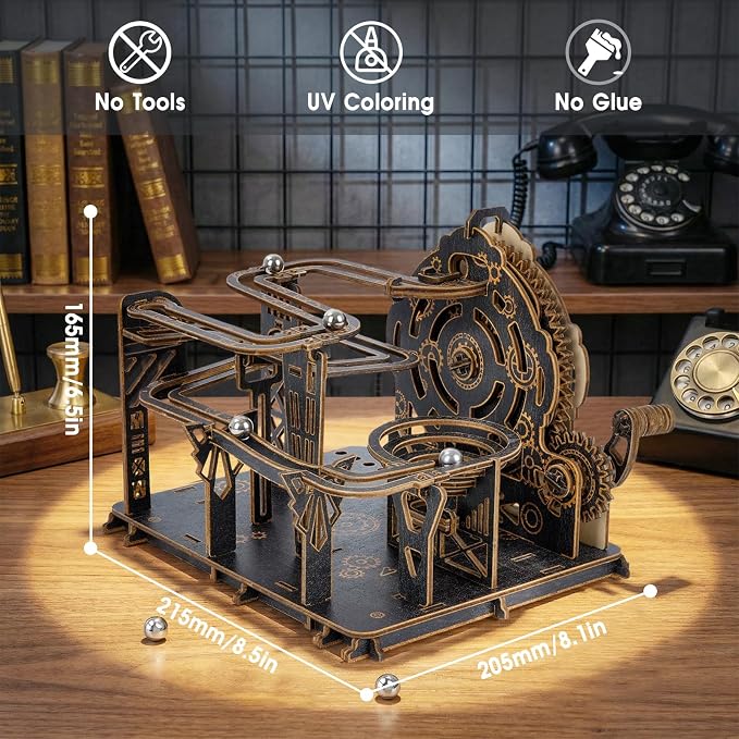 3D Wooden Puzzles for Adults, Mechanical Marble Run Model Kits to Build, DIY Wooden Puzzle with 6 Steel Marbles, Unique Birthday Gifts for Women Men
