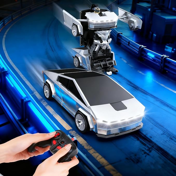 Remote Control Cyberpickup Toy Transform Robot Toy for Boys Girls 2.4Ghz RC Car 2 in 1 Transforming Truck with Light Effect 1/24 Vehicle 360° Rotation Car Birthday Charistmas Gifts for Kids