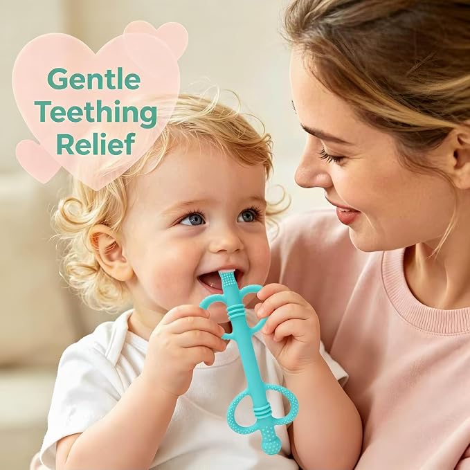 4 Pack Sensory Silicone Teething Tubes, Baby Teether Toys with Easy-Hold Love Handle, Dual-Sided Textures, Soothe Sore Gums, BPA-Free Teething Chew Straws for 3+ Months Infants