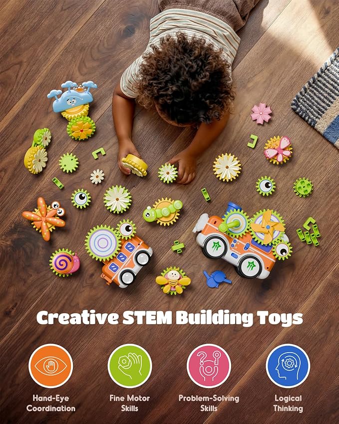 LIGHTDESIRE Toddler Toys Montessori Musical Train Set Gear Building Toys | Creative STEM Toys for 3 4 5 6 Years,Lights Electric Rotating Gear Learning Toys,Birthday Gifts for Toddler Boy Girl,Deluxe