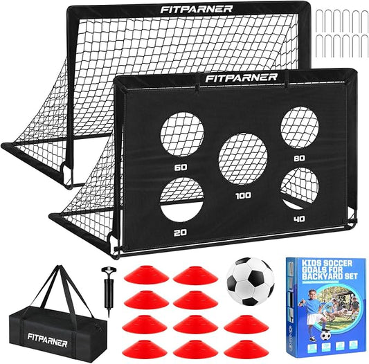 Soccer Goal,Backyard Soccer Goals for Kids 2 Pack,4x3/6x4 FT Portable Toddler Soccer Nets with Target,Ball & Cones,Soccer Training Equipment for Kids Youth Outdoor Games,Sports,Play