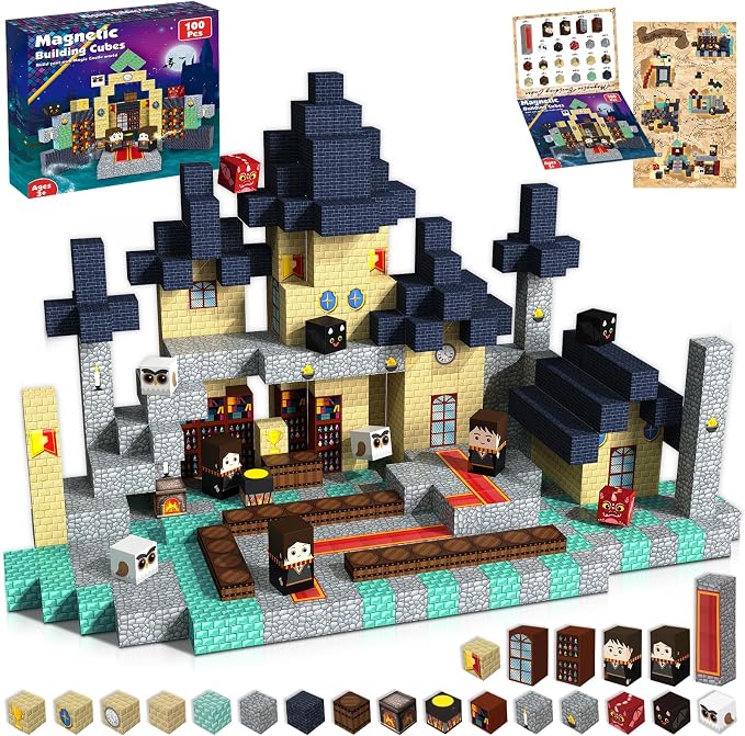 Goody King Magnetic Blocks |100PCS Magnetic Building Blocks Magic‘s House Magnetic Cube,Magnetic Blocks for Kids Ages 3-10,STEM Montessori Stacking Toy, Sensory Tiles Building Birthday for Toddlers
