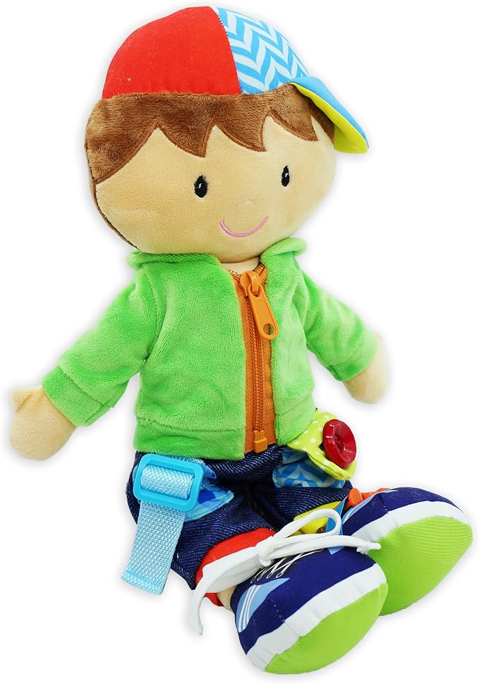June Garden Personalized Dressy Friends Terry - Educational Stuffed Plush Doll for Kids and Toddlers 2 Years and Up - Montessori Buckle Soft Toy