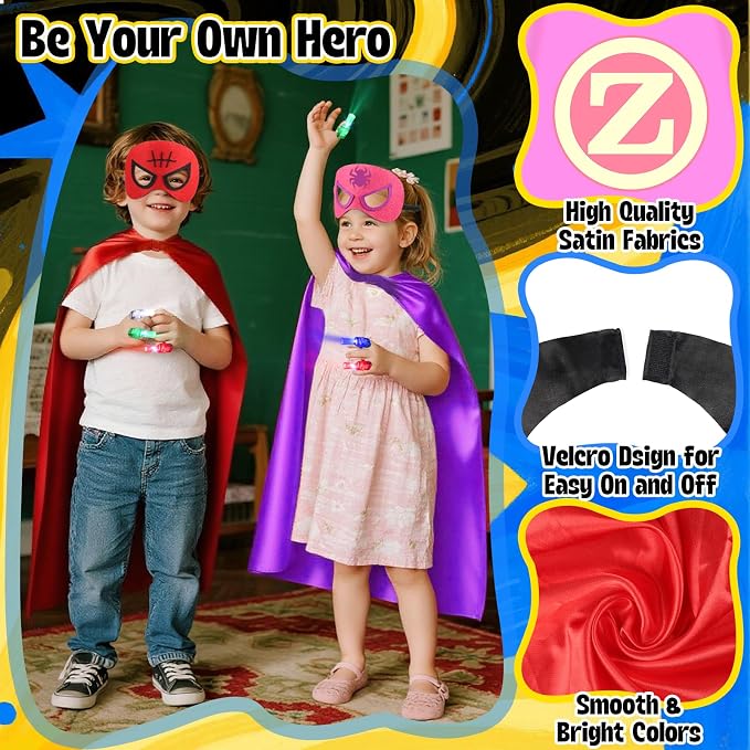 KUBUSFLY Superhero Capes for Kids, 8 Pack Halloween Costumes with Capes Masks Dress Up Set for Cosplay Party Birthday Halloween Christmas Gifts Toys for Boys Girls Kids Toddler 3 4 5 6 7+