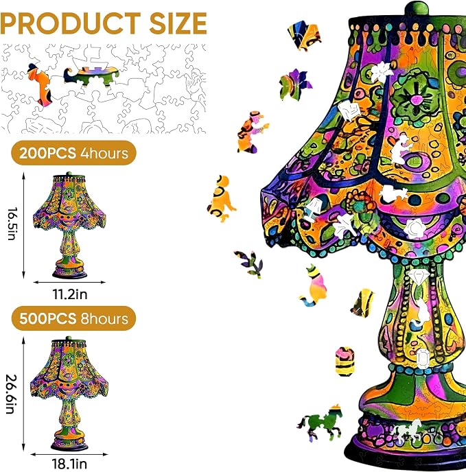 Mys Aurora Puzzles for Adults 500 Pieces, Colorful Desk Lamp Jigsaw Puzzles, Unique Shape Vintage Wooden Puzzles for Adults and Kids, Fun Challenge Family Puzzle Game, 18.1 x 26.6 Inches