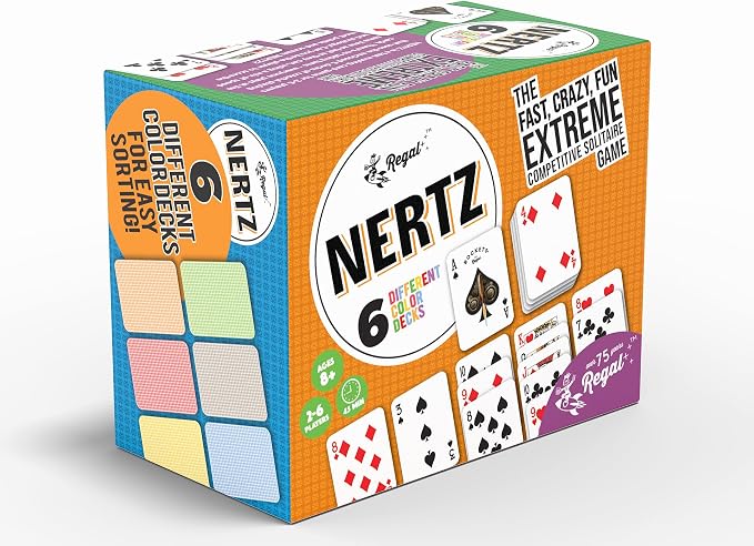 Regal Games Nertz Card Game for Kids & Adults - Decks of Cards 6 Pack - 6 Color Wide-Size Decks & Fun Playing Cards - Deck of Playing Cards for Poker, Solitaire, Blackjack & More