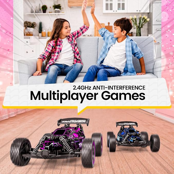 Tecnock RC Cars for Kids, 1:18 Scale 2WD RC Car with LED Lights, 2.4GHz Remote Control Car with USB-C Easy Charging & 50 Mins Playtime, Toys Gifts for Boys & Girls Ages 8-12