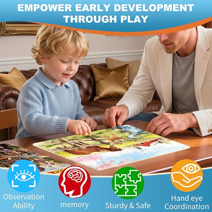 100 Pieces Puzzles for Kids Ages 4-8, Sika Deer Educational Kids 100 Piece Puzzle, Children Jigsaw Puzzles Kids Puzzles, Educational Learning Puzzle Toys for Girls and Boys