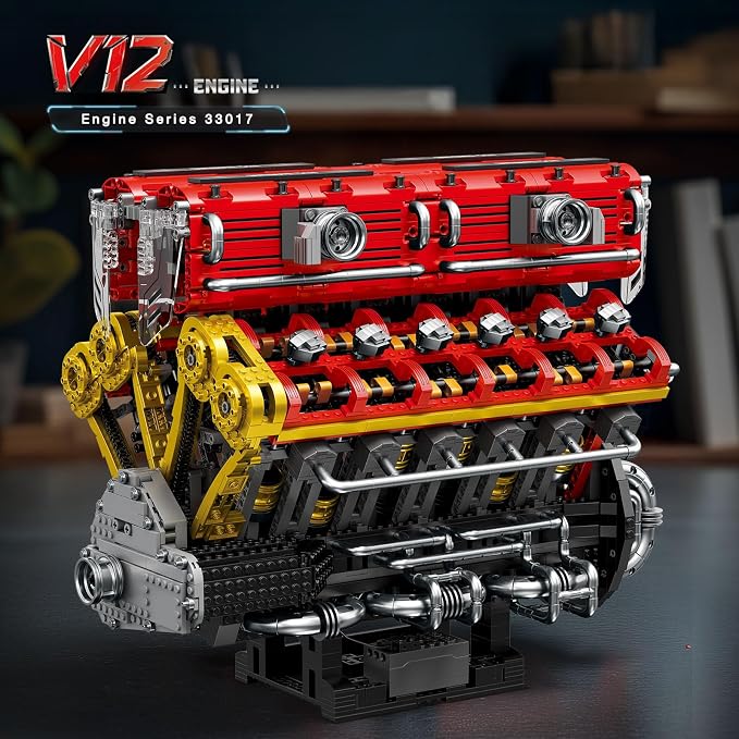 Reobrix V12 Engine Building Block Sets for Adults 33017 Sports Car Engine Model Kit Technic Electric Engine Model Kit with Motor and Battery Construction Toys Gift for Adults(4719PCS)