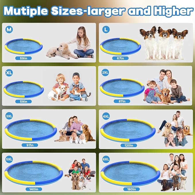 CACSPS 120" Non-Slip Splash Pad for Kids and Dog, Thicken Sprinkler Pool Summer Outdoor Water Toys, Extra Large Backyard Wading Pool for Children Boys & Girls or Pet Dog (Blue&Yellow)