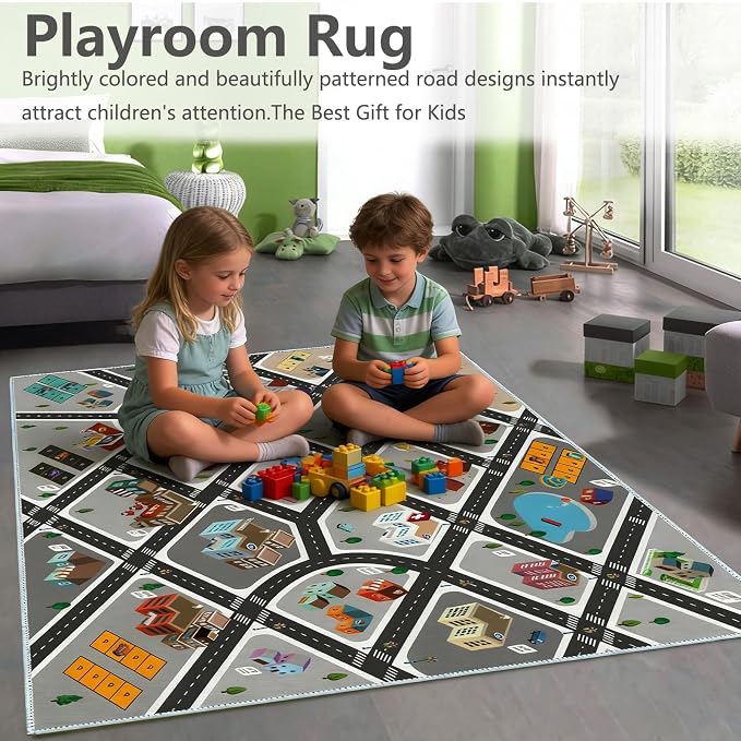 Kids Rug Play Mat Great for Playing with Cars and Toys,Educational Kid Road and Traffic City Life Carpet,Children Baby Fun Throw Rug for Bedroom Play Room,31X47Inch/80X120CM