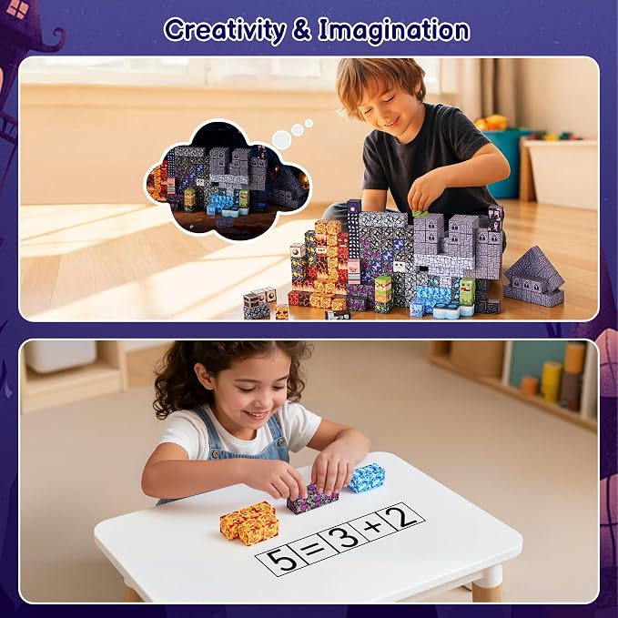 200PCS Magnetic Blocks, Magnetic Building Blocks Cubes Tiles, STEM Educational Stacking Magnets School Game Toys for Kid Ages 3 4 5 6 7 8 9 10 11 Birthday Party Supplies Gifts for Boys and Girls