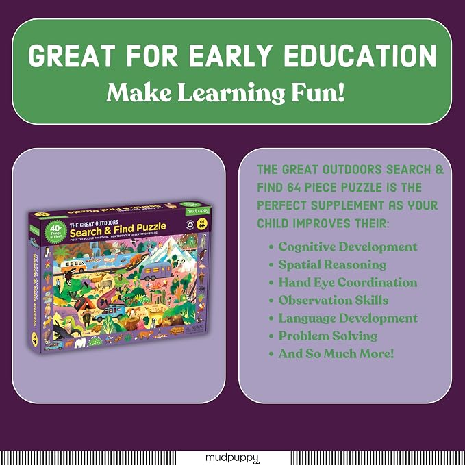 Mudpuppy The Great Outdoors — 64 Piece Search & Find Puzzle Jigsaw Puzzle Featuring Diverse Wildlife Animals and Plants and Over 40 Hidden Images to Find for Ages 4+