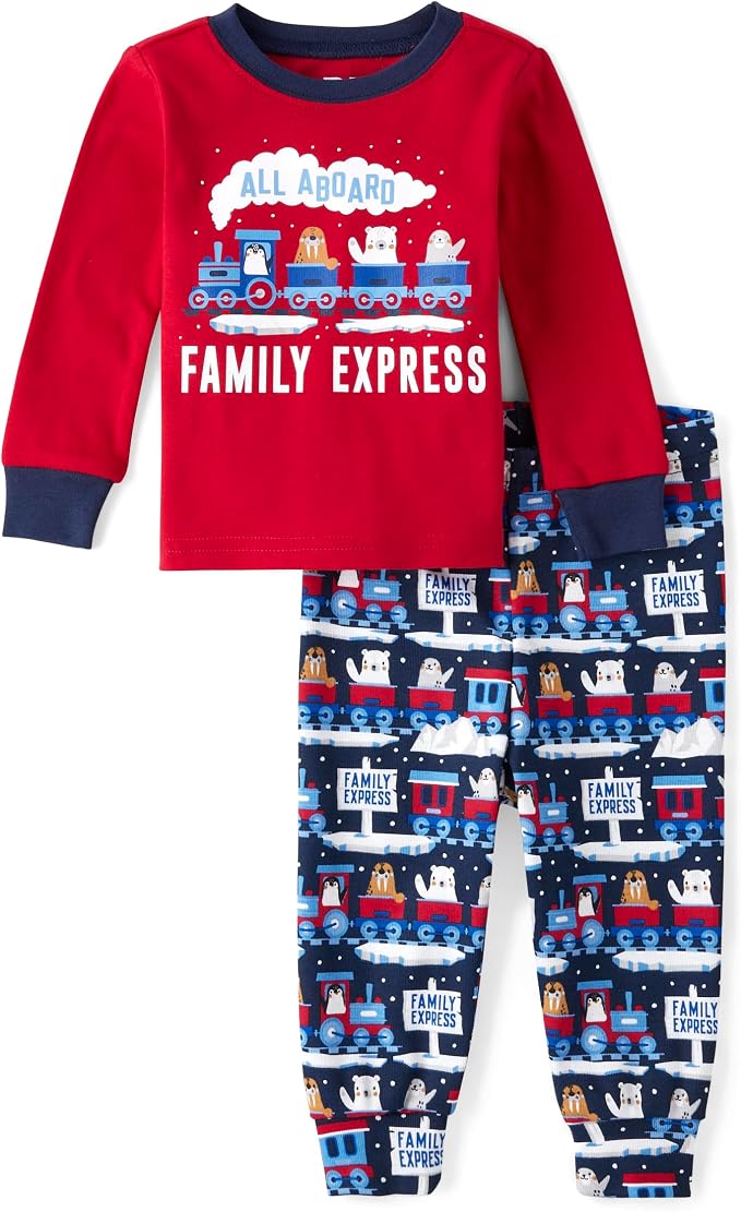 The Children's Place baby boys Button Long Sleeve Top and Pants Snug Fit 100% Cotton 2 Piece Pajama Set