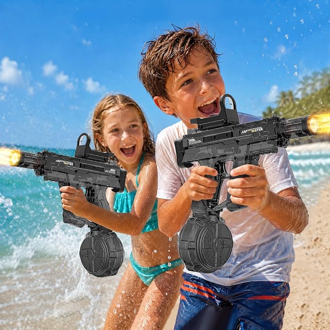 Electric Water Gun for Kids Adult, Automatic Squirt Pistol Guns with Large Capacity & 26-32FT Range, Rechargeable Watergun Toys for Pool, Beach, Backyard Summer Water Blaster Games, Black