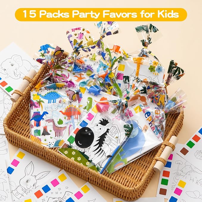 Rotu Party Favors for Kids 4-8, 15 Pack Goodie Bags Stuffers for Kids Paint with Water Coloring Books for Ages 8-12 Watercolor Painting Set Birthday Gifts Classroom Prizes, 106Pcs