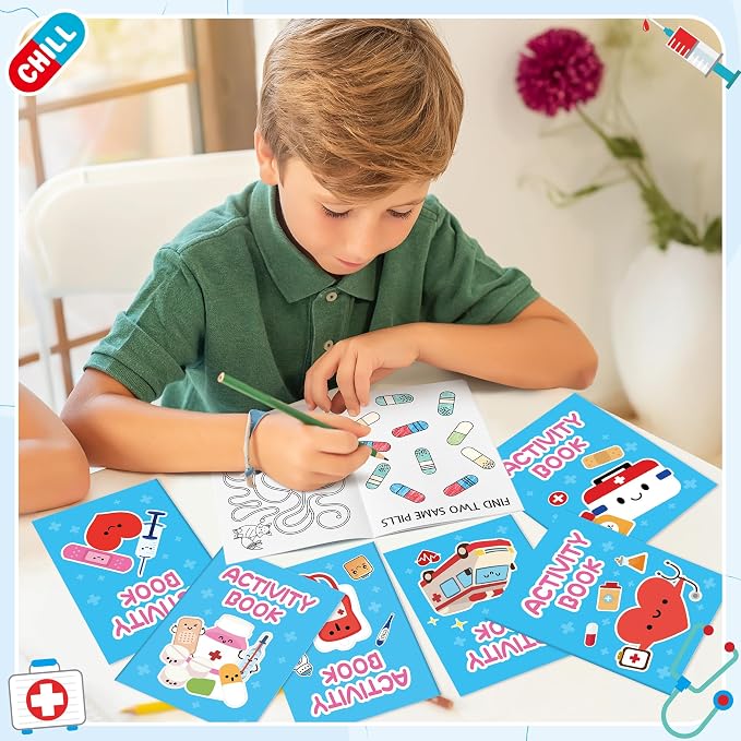 Bulk Medical Activity Books for Kids - 48Pcs Medical Mini Games Coloring Book Set Doctor Nurse Theme Coloring Booklet Include Mazes Word Search Word Scramble Games for Classroom DIY Art Party Favors