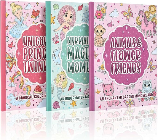 ZICOTO Fun Coloring Books for Kids Set of 3 – Cute Princess, Unicorn & Mermaid Coloring Book for Girls Ages 4–8 – Easy to Color Gift with Magical Themes for Your Creative Little Princess