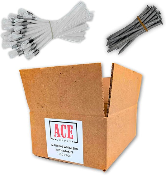 White Marking Whiskers With Stakes - 100 Pack - Durable Marking Whisker Set - Use Survey Whiskers As Ground Markers, Construction Markers, Or Trail Markers